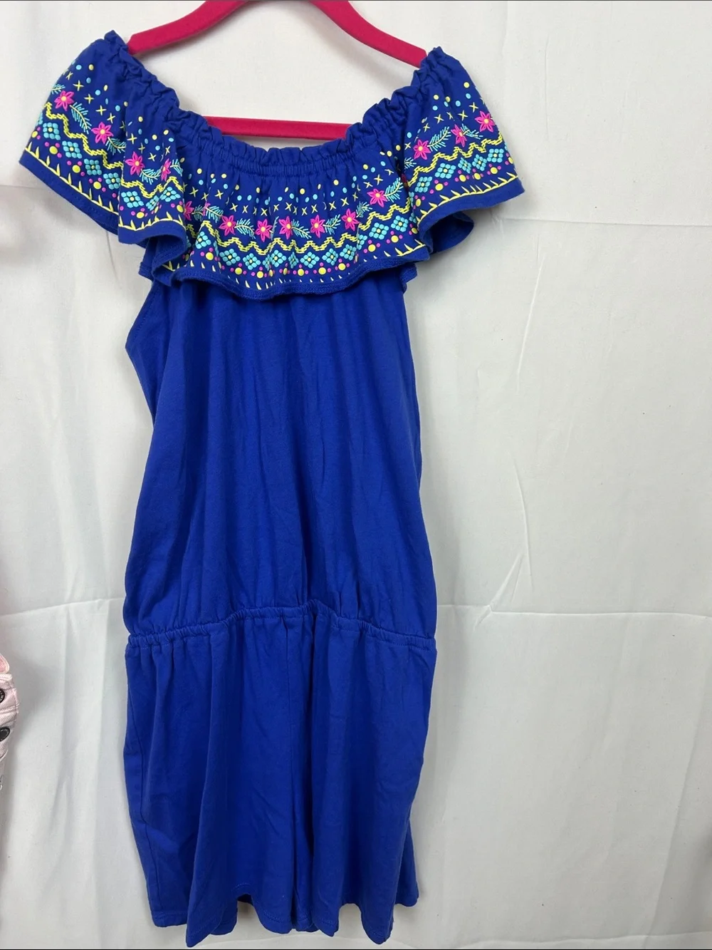 Girls Pink Denim Short Overalls and Embroidered Indigo Romper